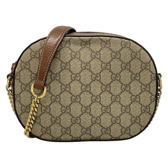 Auth GUCCI GG Plus/GG Supreme 409535 Dark Brown Beige PVC Leather Shoulder Bag - Picture 1 of 16